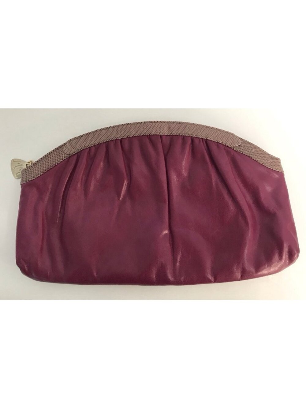 Morris Moskowitz Vintage 80s Clutch Handbag Pink Leather Snake Trim